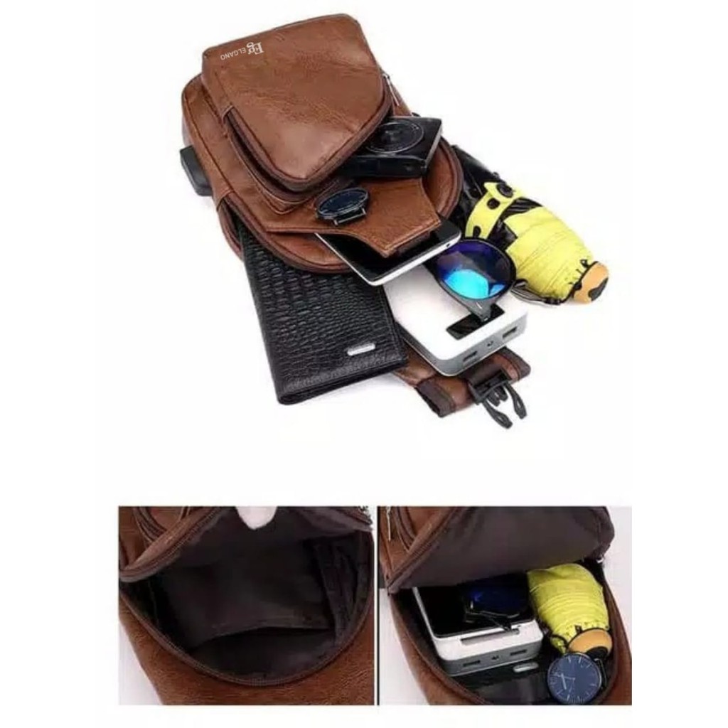 Tas Selempang Best Seller / Slempang Pria Sling Bag Kulit USB Port Slingbag Dada Shoulder COD - 126