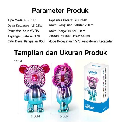 Kipas Angin Mini Portable / Mini Fan Karakter Beruang USB Cas / Kipas Angin Mini Beruang Alas Anti Slip