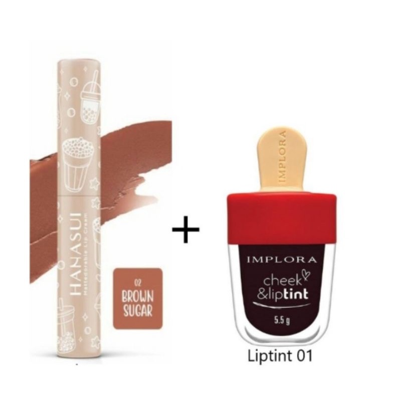 Paket Hemat Ombre Lips Hanasui Brown Sugar + Liptint Implora 01 murah