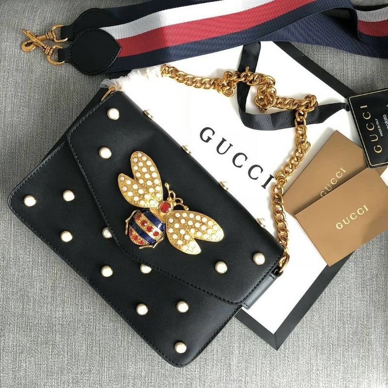 Gucci Broadway Hitam Tas Cewek Mutiara Lebah Free Paperbag multifungsi 2 tali