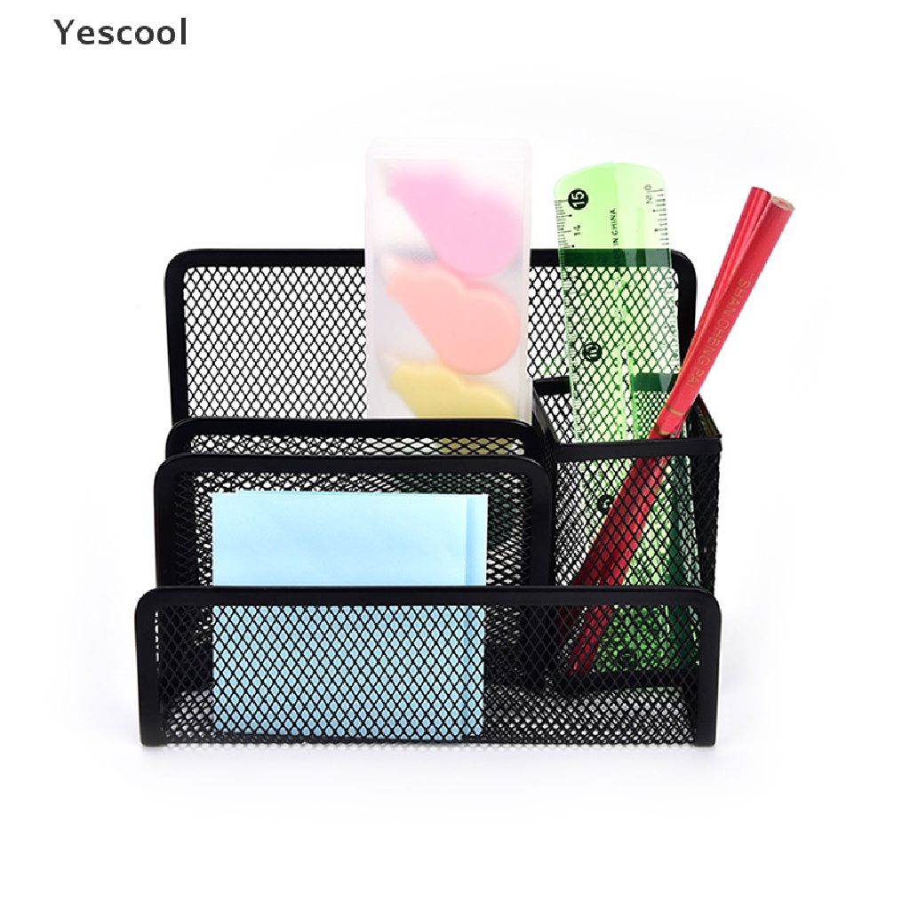 Yescool 1pc Rak Mesh Hitam Organizer Holder Kertas File Surat Untuk Meja Kantor