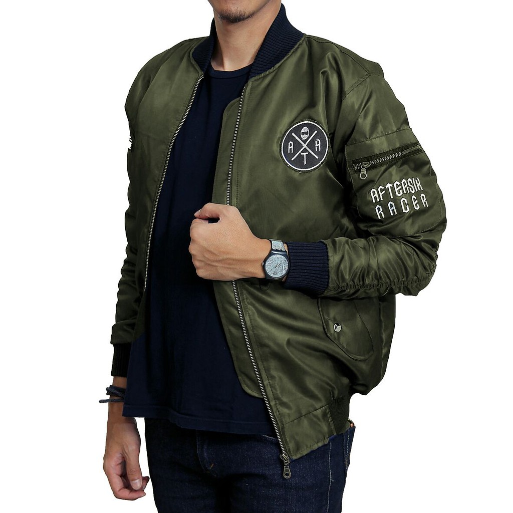 Jaket Bomber pria distro Aftersix Racer Original 100% - Hijau Army|GL.6853