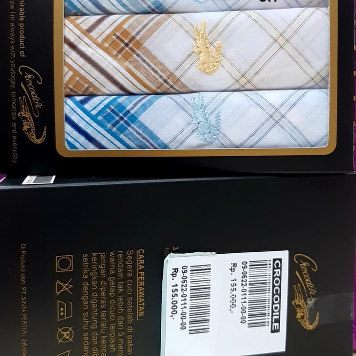 sapu tangan crocodile pria dasar putih - seri 53x53cm