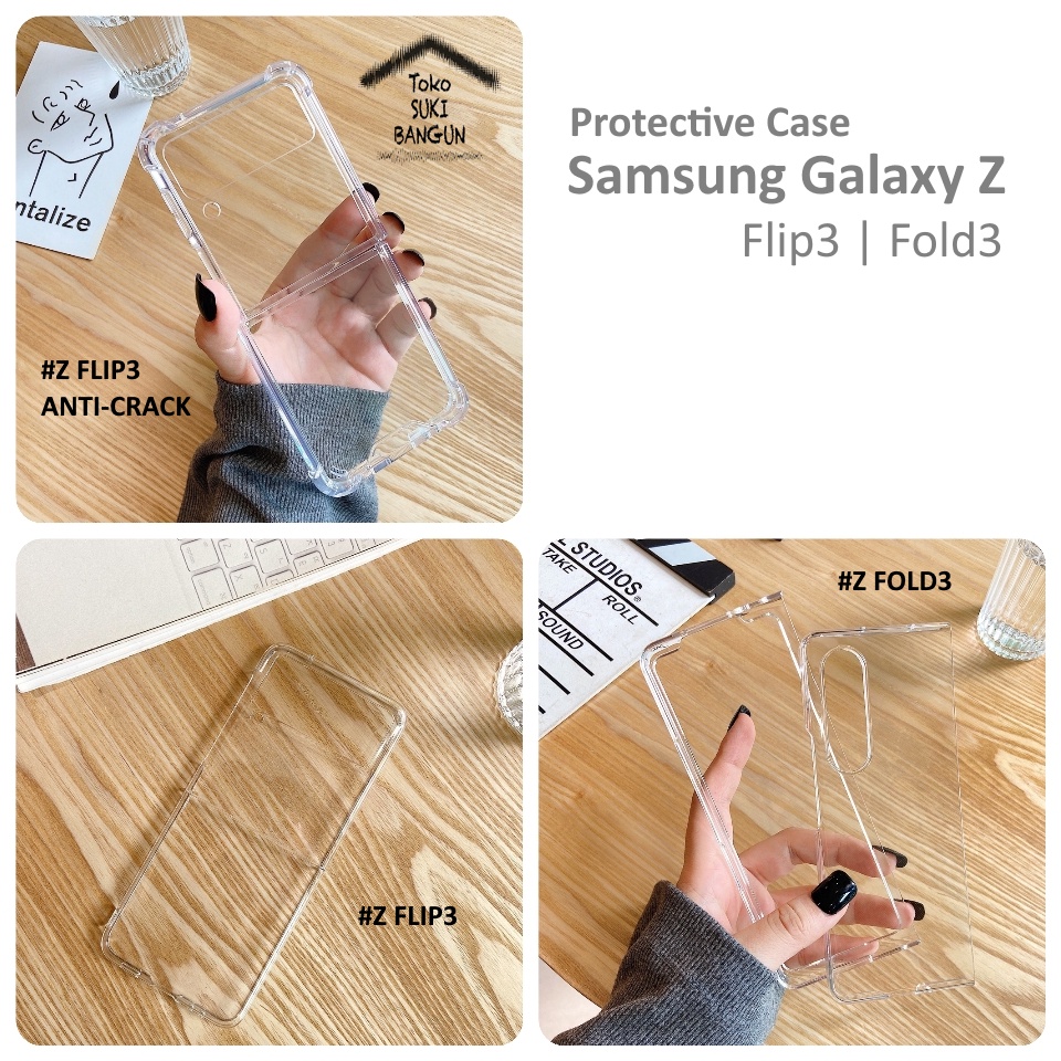 Case Samsung Galaxy Z Flip3 Flip 3 &amp; Z Fold3 Fold 3 5G Transparent Hard Case Anti Crack Cover Protector