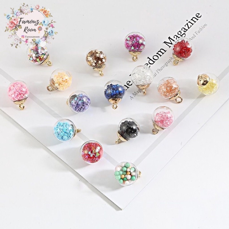 Charms Bola Kaca Transparan - Charm Manik-Manik -  Charm Gelang Charm Anting - Gantungan Gelang - Ba