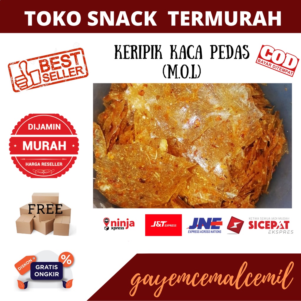 

snack kiloan/keripik kaca/keripik kaca pedas/m.o.l/kripca pedas/makanan murah/khas bandung/jajanan pedas/makanan viral