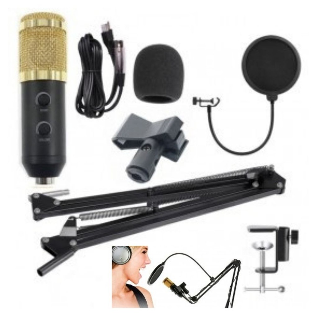 Paket Profesional Mic BM900 Arm Stand Pop Filter Audio Kabel 2.5m 111159