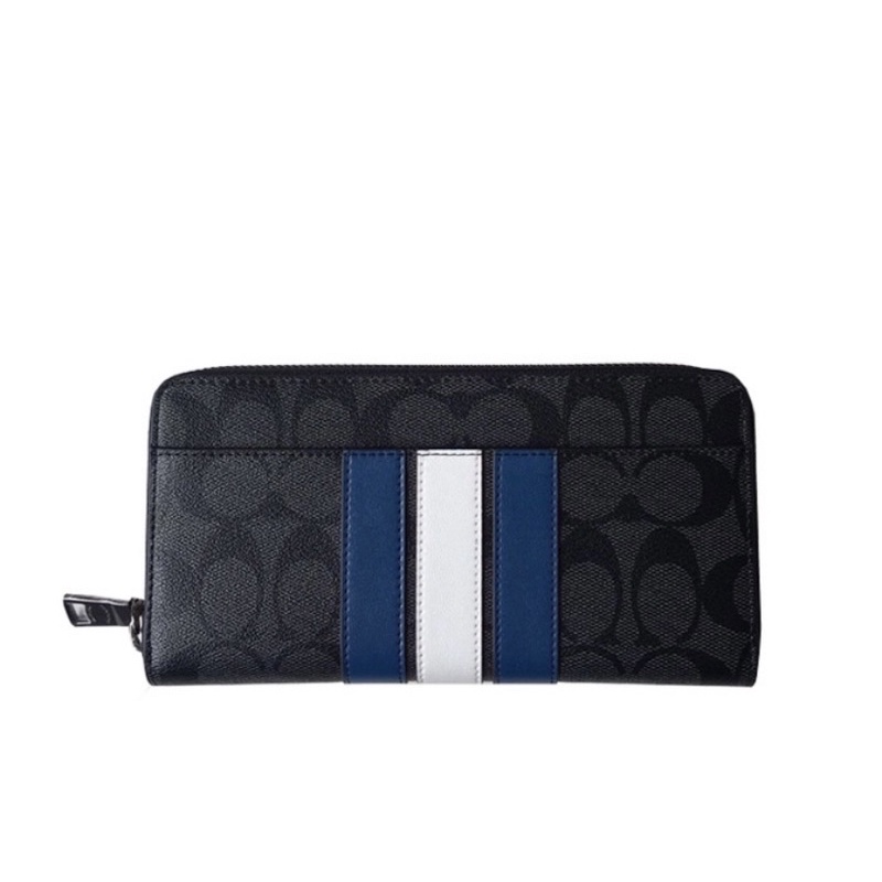 LONG WALLET ACCORDION ZIPPER BLUE STRIPE IN SIGNATURE COACH