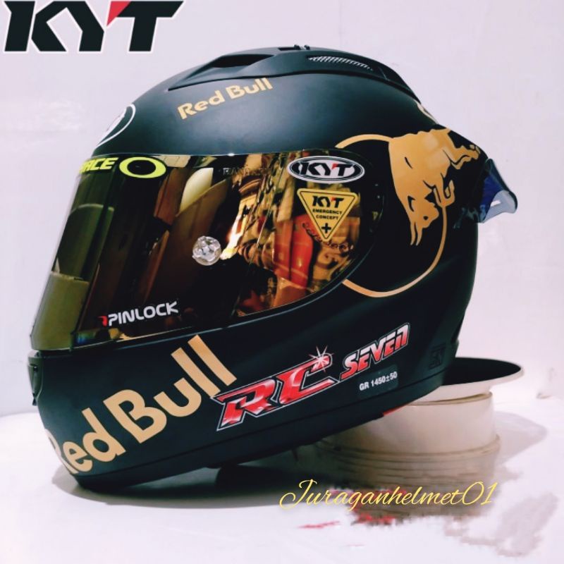 helm full face kyt rc seven black doff paket ganteng red bull