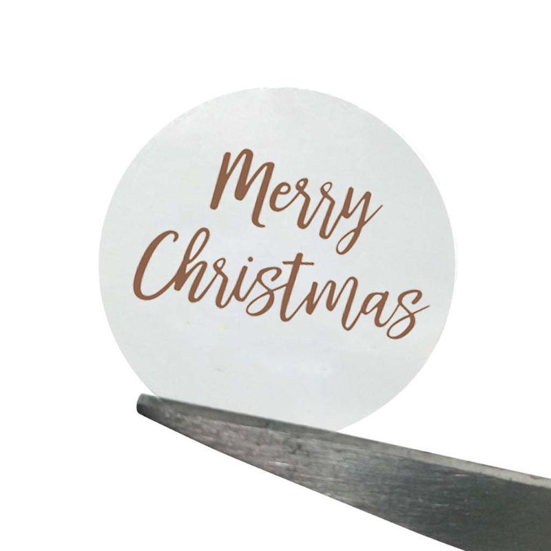 500pcs / Roll Stiker Desain Merry Christmas Warna Bening Untuk Membuat Kartu Scrapbooking