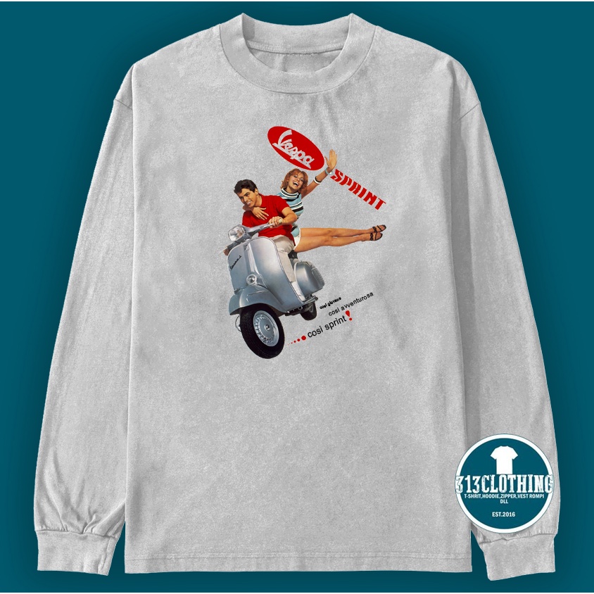 T-Shirt Kaos Vespa Sprint Baju Kaos lengan panjang Vespa Sprint T-Shirt Kaos Pria Lengan Panjang Ves