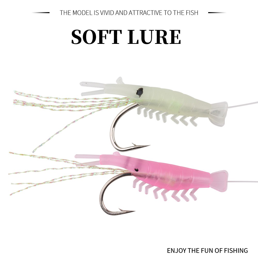 HENGJIA 5pcs pancing Luminous soft shrimp umpan with single kait swimbait fishing lure crankbait