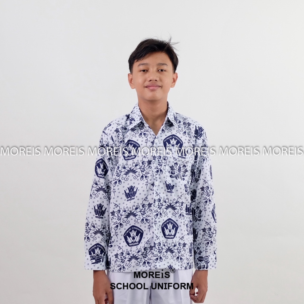 Seragam Baju Batik Tutwuri Handayani Biru Lengan Panjang