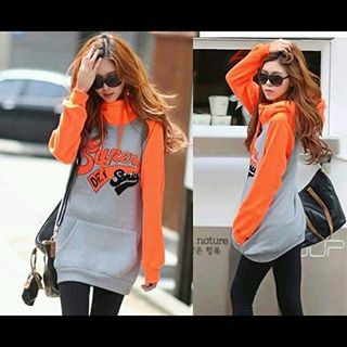 SPECIAL Jaket Long Hoodie Super Dry Abu Orange