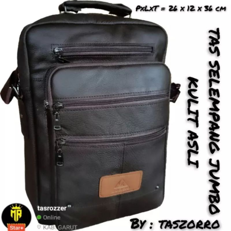 Tas laptop map kuliah kulit asli 100% banyak saku uk jumbo