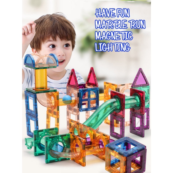 Marblerun 123 pcs Free Kontainer box Mainan Anak Magnetic Marble run 3D DIY