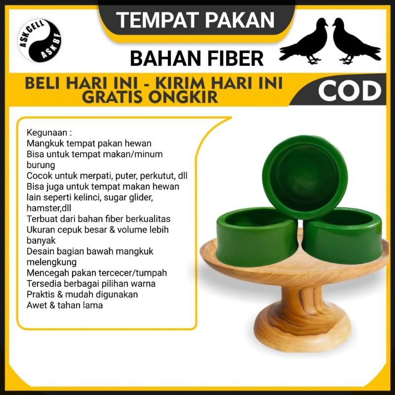 TEMPAT PAKAN MERPATI BAHAN FIBER DAN KERAMIK CEPUK MERPATI FIBER MANGKOK WADAH TEMPAT