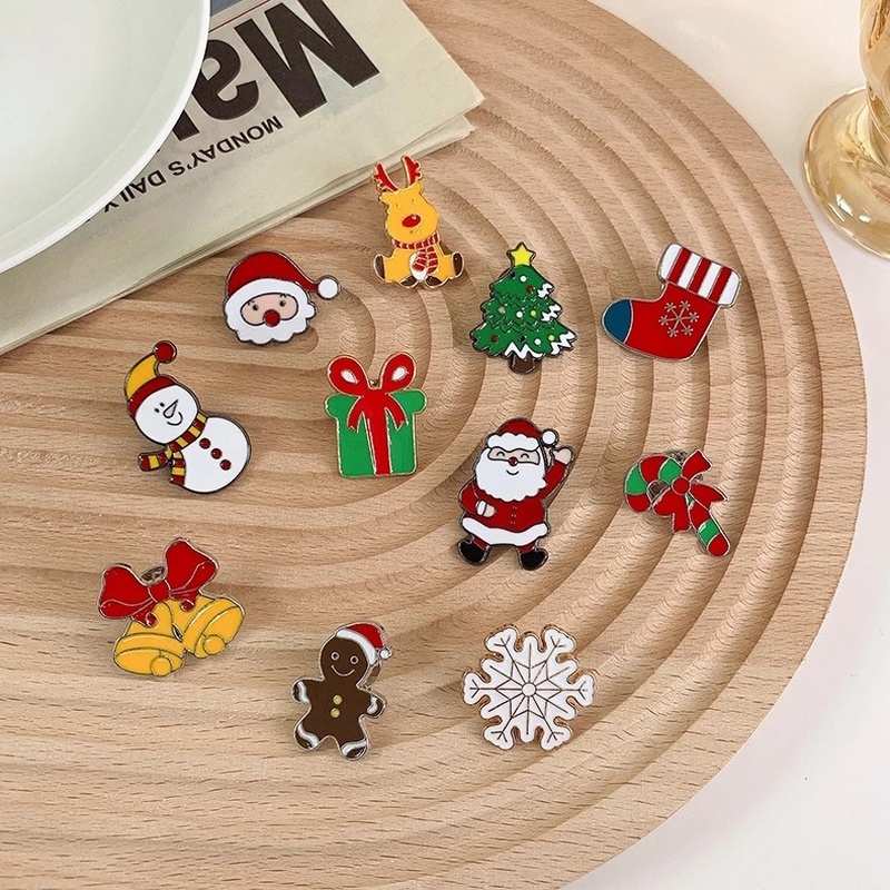 Bros Bentuk Rusa Snowman Pohon Natal Warna-Warni Bahan Alloy