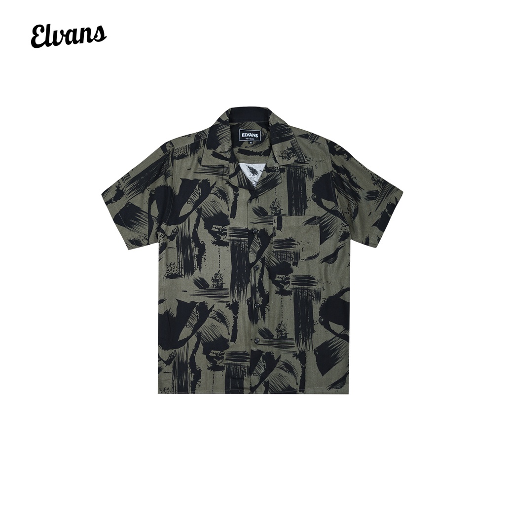 Kemeja Pantai Motif Abstrak Salur By Elvans Chervil