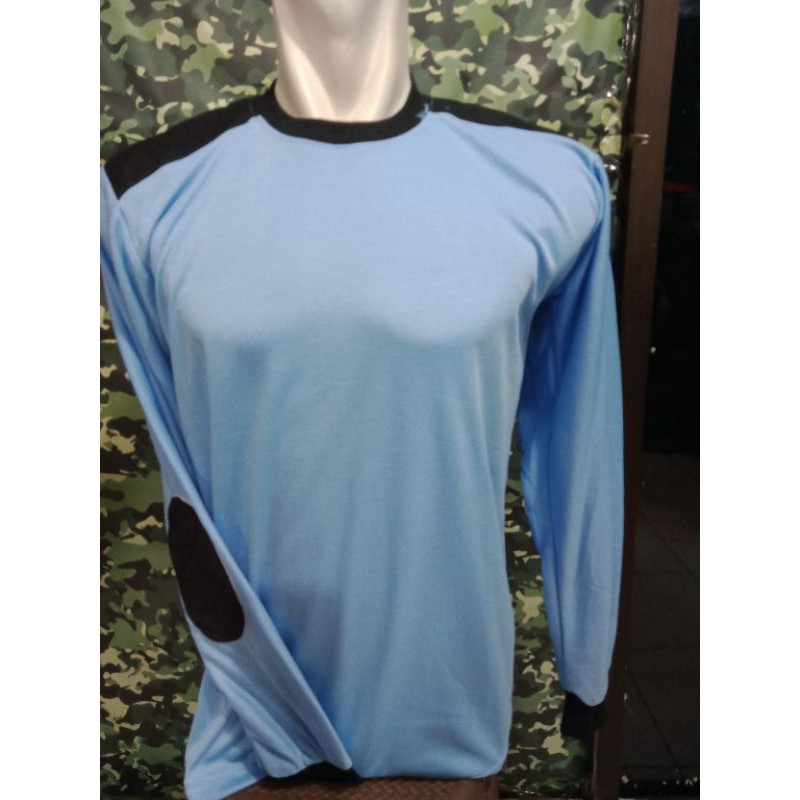 KAOS LENGAN PANJANG BIRU LAUT BANTALAN HITAM