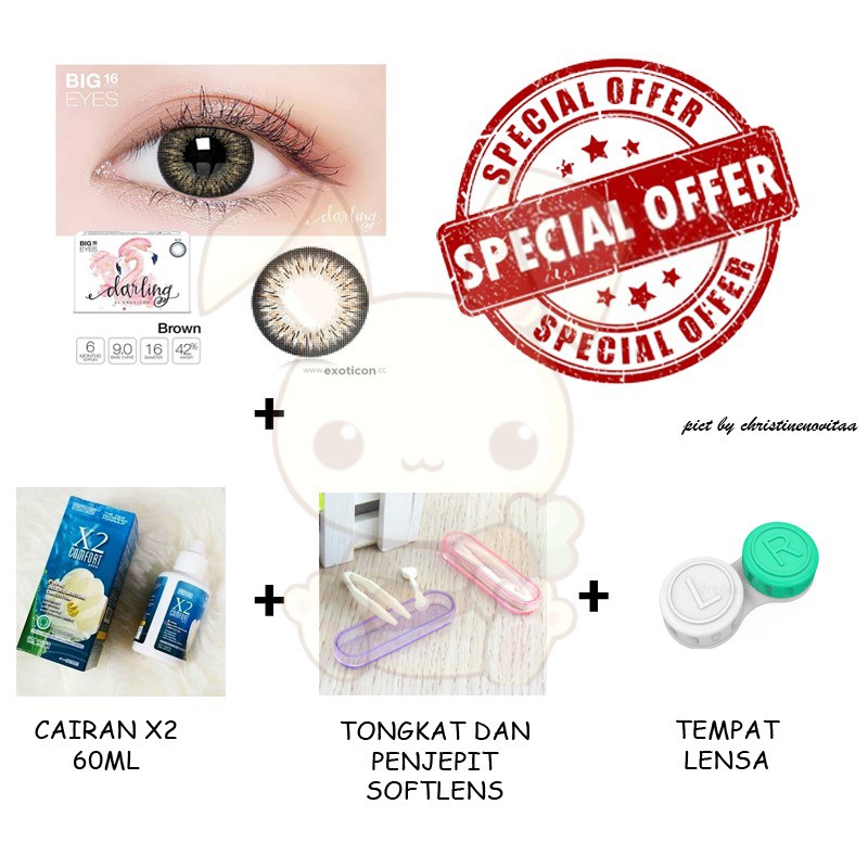 Softlens X2 Darling BIG EYES 16mm - Normal - Paket Softlens Pemula - Exoticon