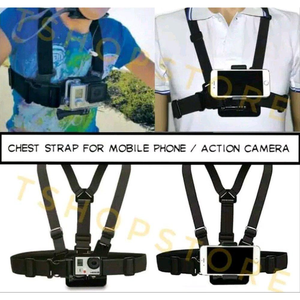 Holder HP di dada Chestrap motovlog dan vlog untuk handphone mounting dada dan bisa untuk action cam