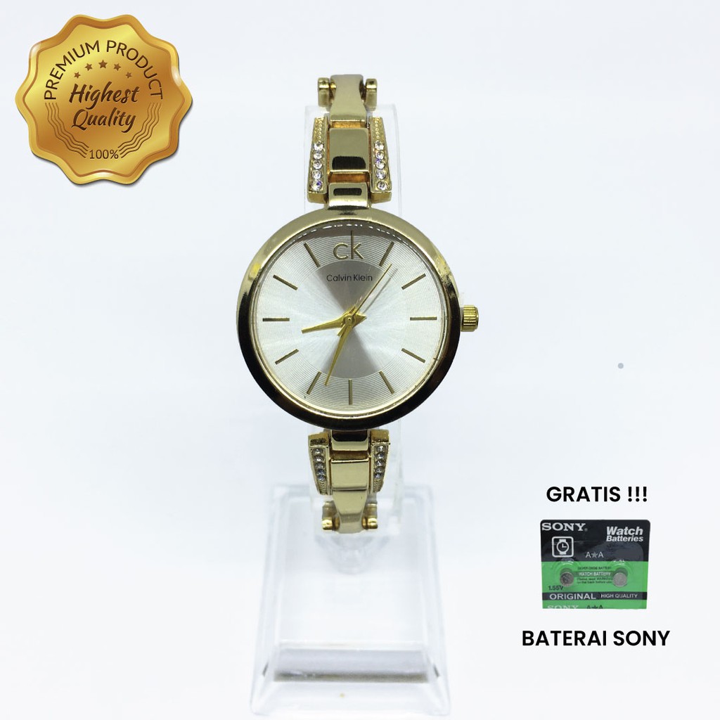 Jam Tangan Wanita Tali Rantai Kristal Gold Emas
