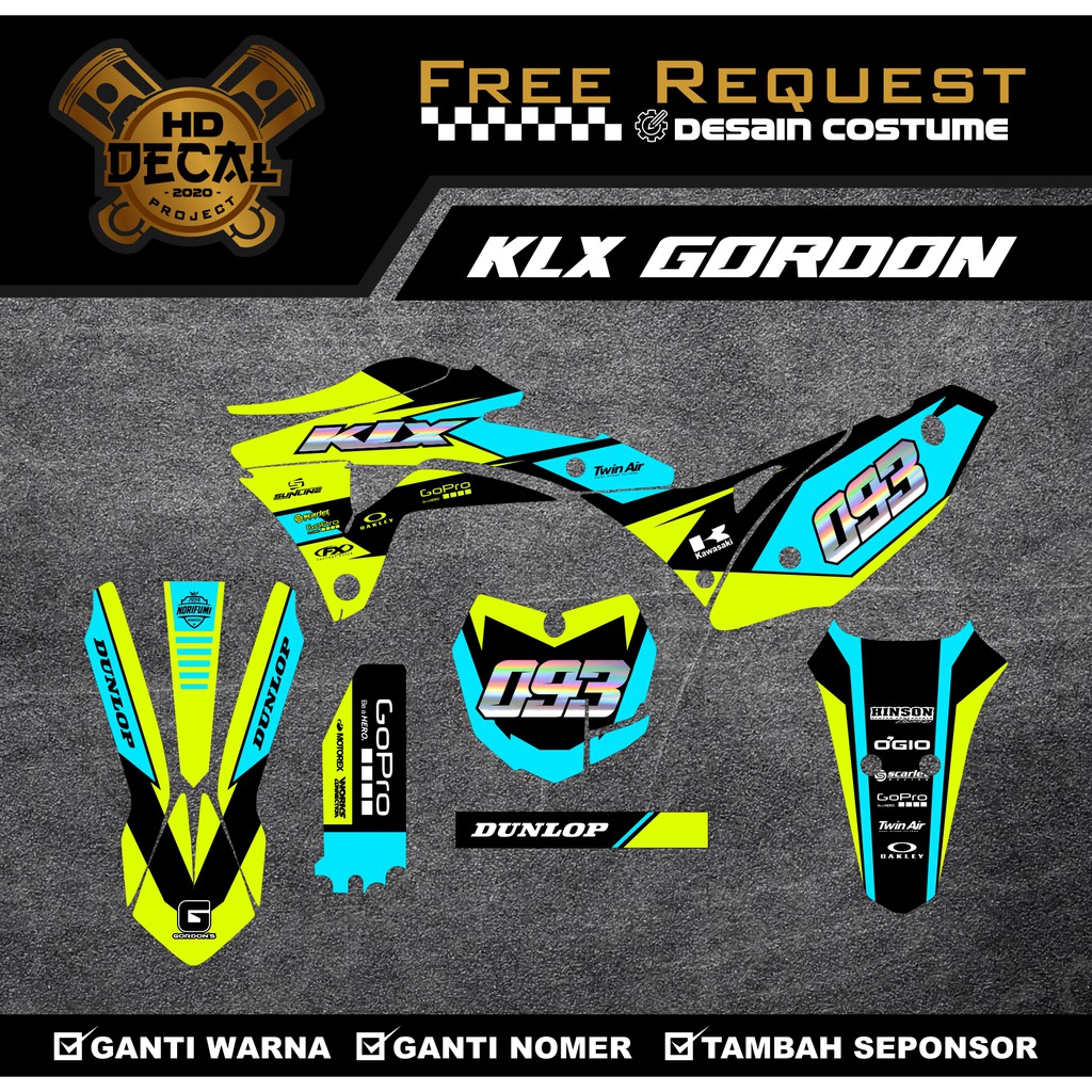 DECAL KLX GORDON STABILO BIRU BISA COD