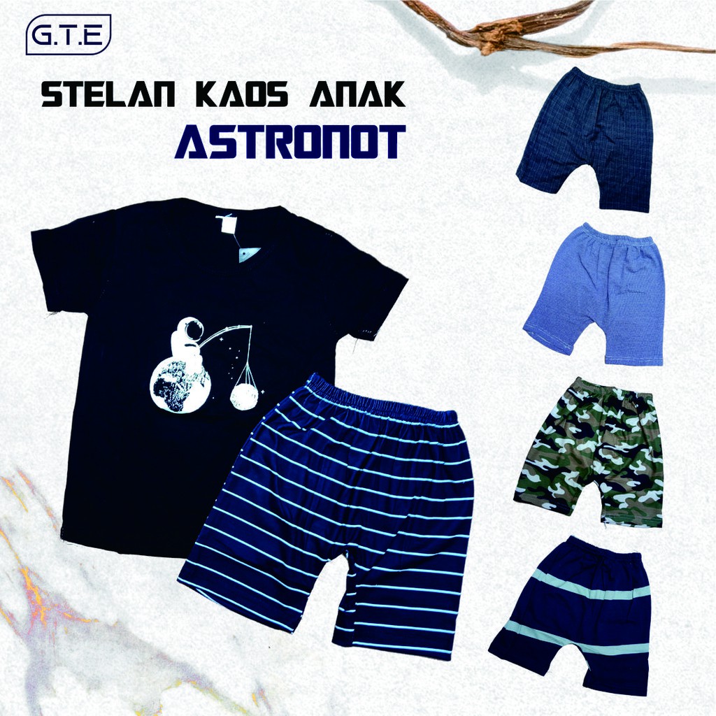 Kaos stelan anak-anak laki-laki / kaos dan celana Astronot Hitam usia1-2Tahun