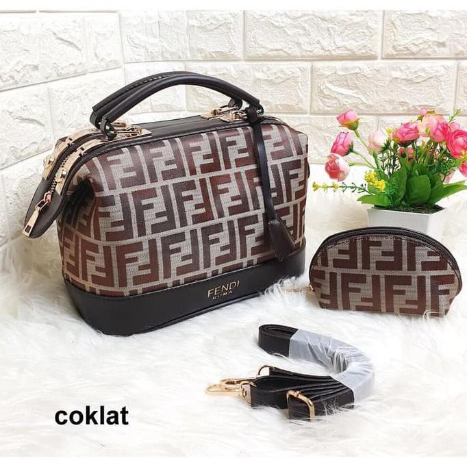 promo tas batam tas wanita import tas fendi doctor canvas free pouch handbag - merah terbaru