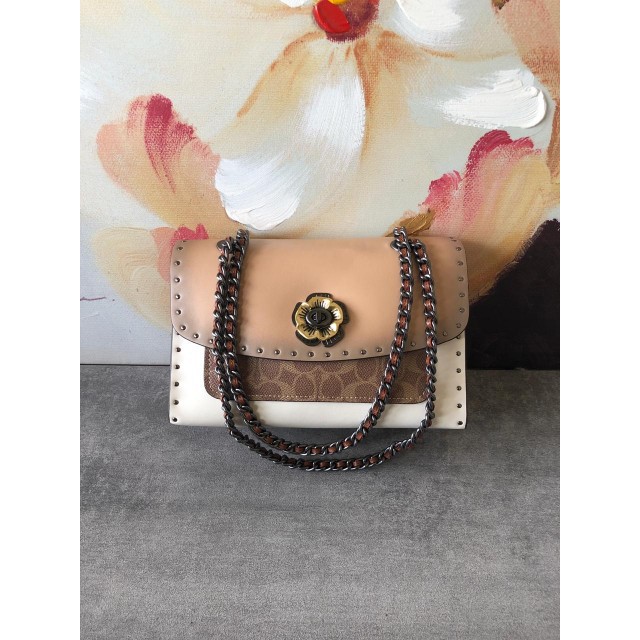 TAS COACH PARKER SIGNATURE RIVET WITH SNAKESKIN