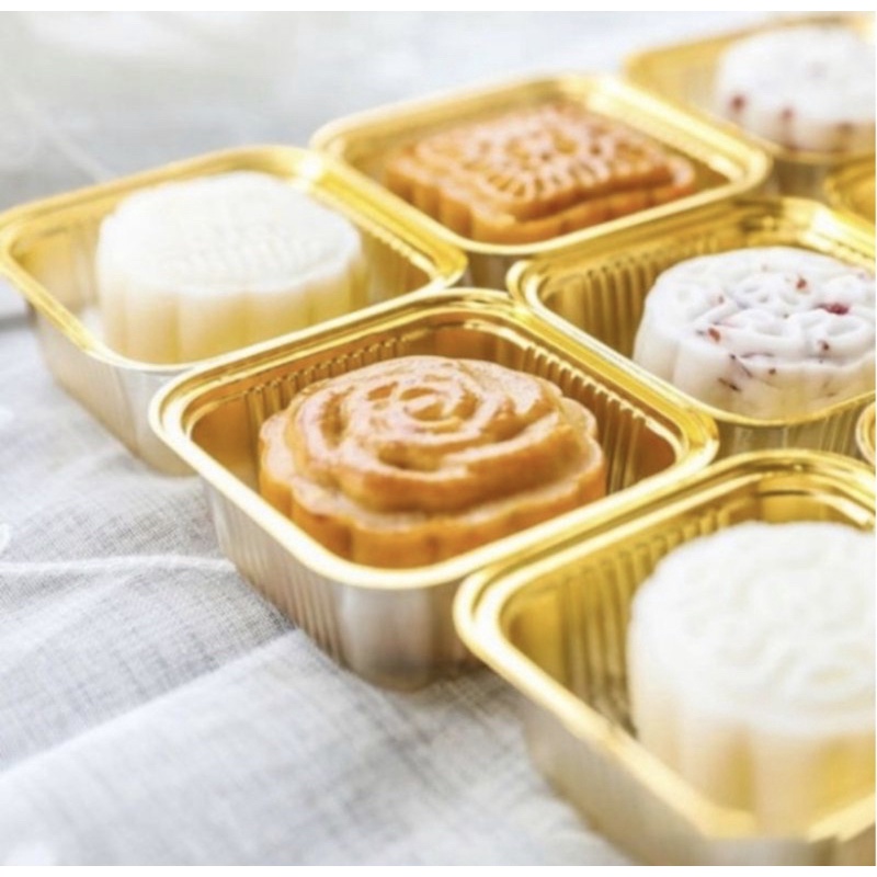 10 pcs Tray saja Gold dan Bening Transparant Kue Pie Moon Cake kue bulan yue bing gao tatakan kue basah