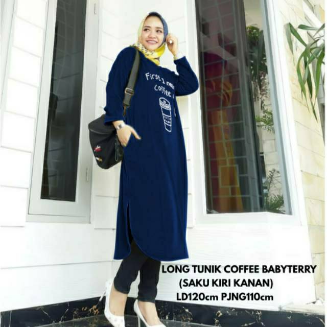 GR LONG TUNIK COFFEE  JUMBO BABYTERRY  BERKUALITAS