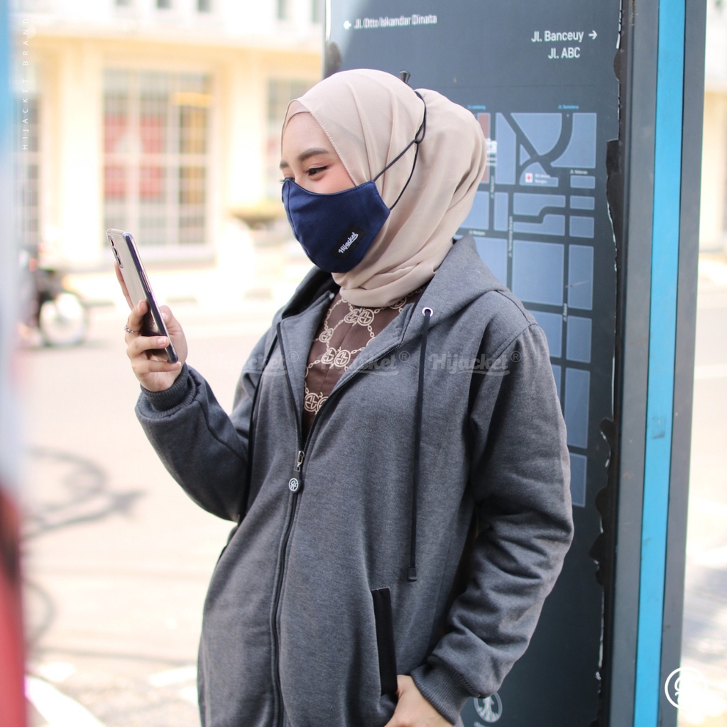 (BEST SELLER) Jaket Sweater Wanita Muslimah Hijab - Hijacket Basic Hijaber Original Panjang Hijaket-Abu Abu Gelap