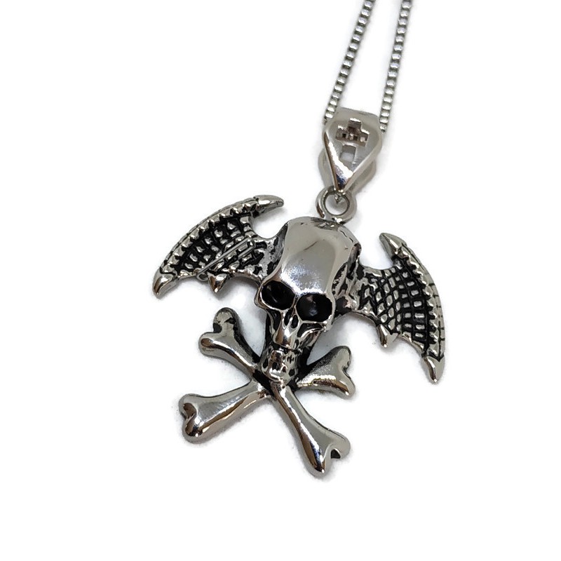 kalung pria liontin / tengkorak / titanium aksesoris / punk / anti karat / sayap / robagin / KT3