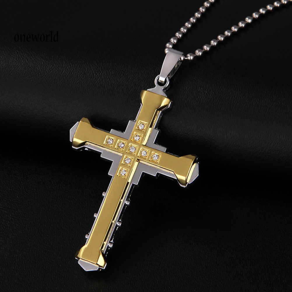 Kalung Liontin Salib Yesus Aksen Berlian Imitasi Bahan Alloy Untuk Pria