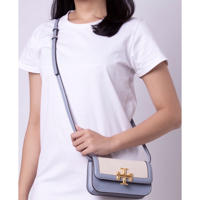 Tory Burch Eleanor Canvas Phone Crossbody Cloud Blue