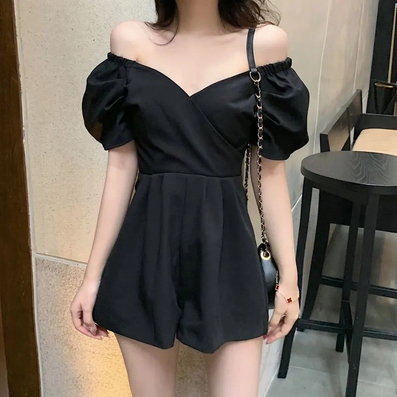 Short Puff Sleeve Off Shoulder Wide Leg Skirt Jumpsuit 1127 (S-XL)