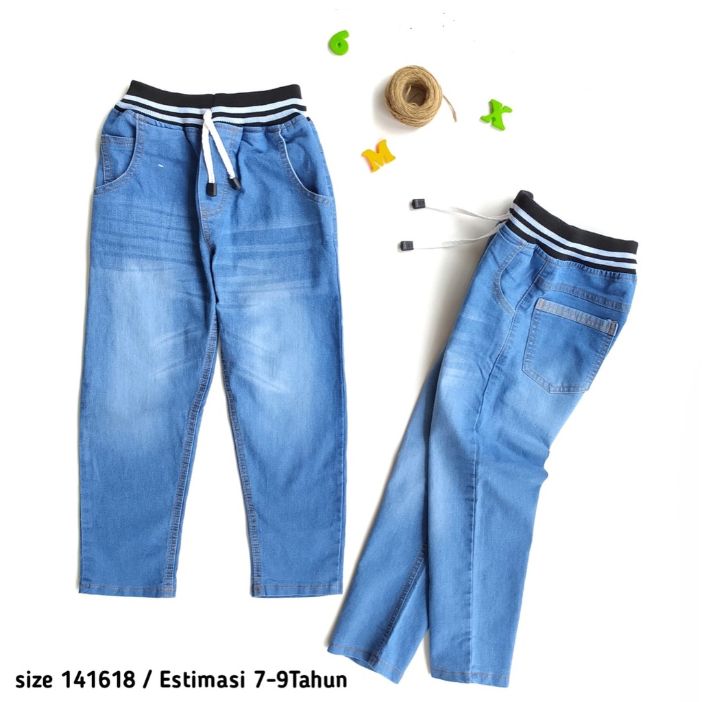 Celana Jeans Panjang Rib Whisker Anak Laki Cowok Usia 2-9 Tahun