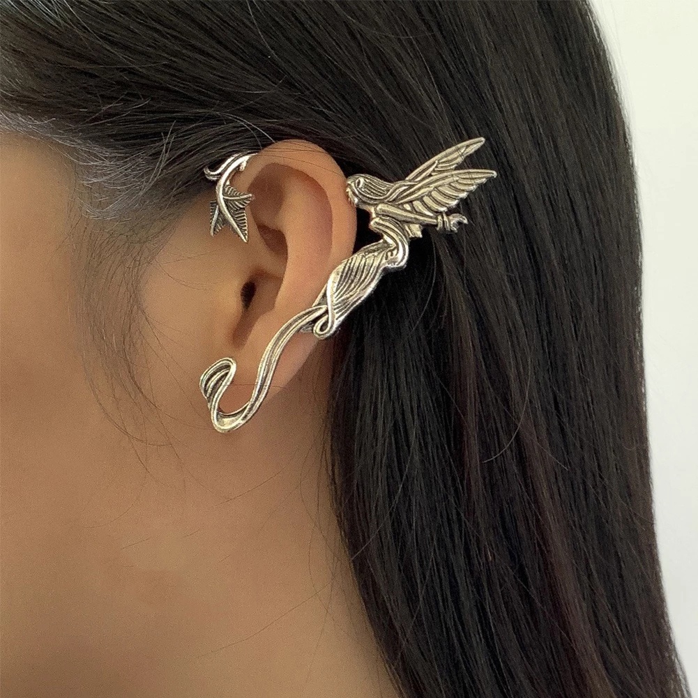 Anting Klip Tanpa Tindik Desain Hewan Bunga Mawar Demon Angel Gaya Punk Vintage Untuk Wanita