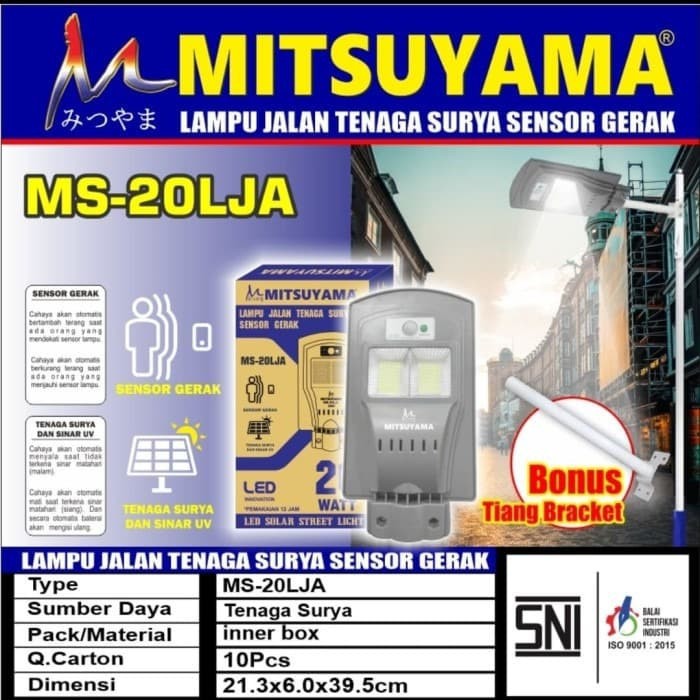 Lampu Jalan LED Tenaga Surya Sensor Gerak Mitsuyama (MS-20LJA)