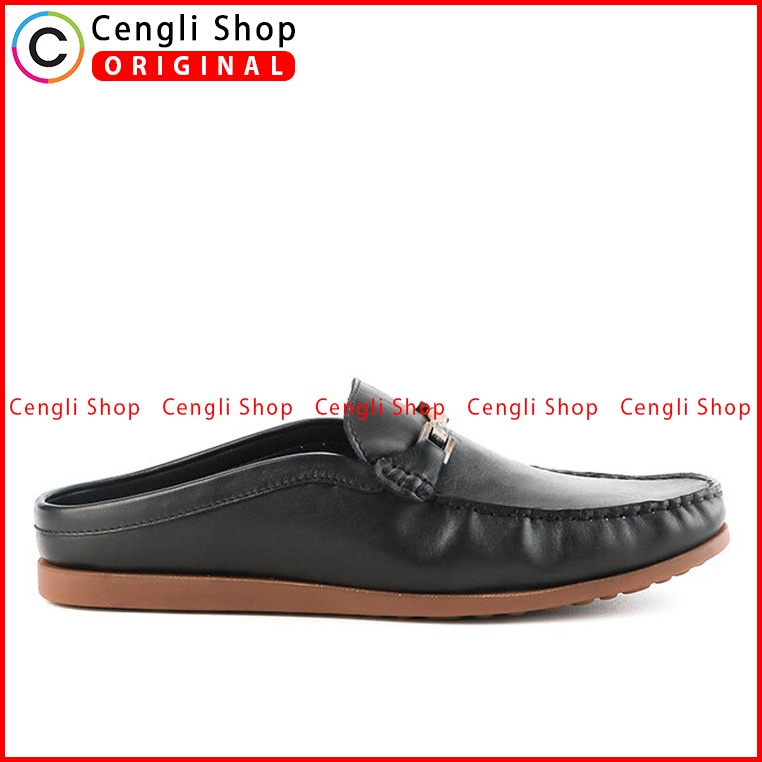 SEPATU SANDAL KULIT ANDRE VALENTINO PRIA ORIGINAL CASUAL HITAM AVM02