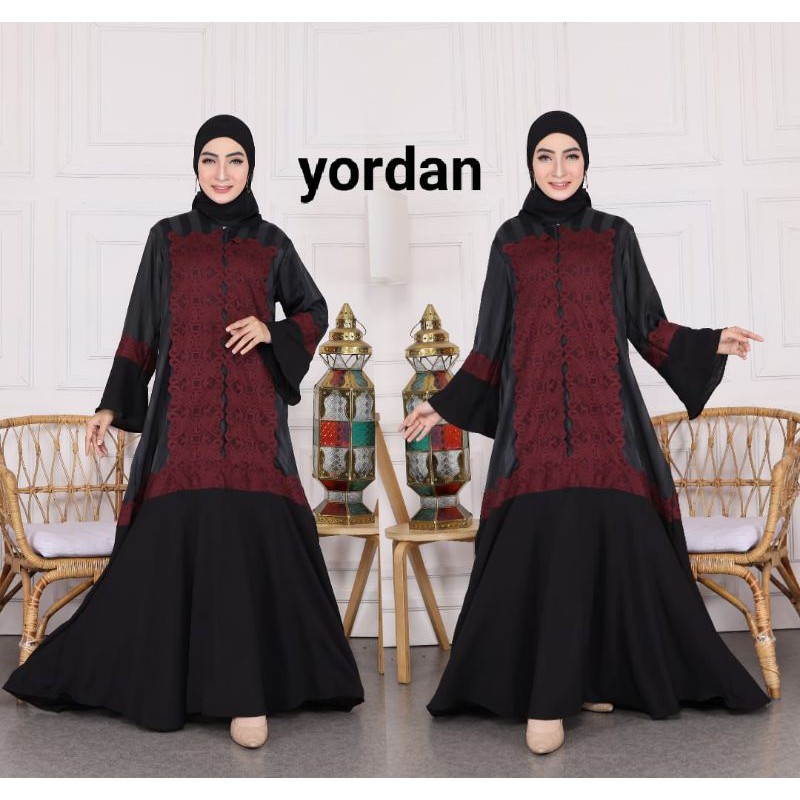 Baju Muslim Abaya Bordir Yordan Kombinasi Brokat Size S M L Xl