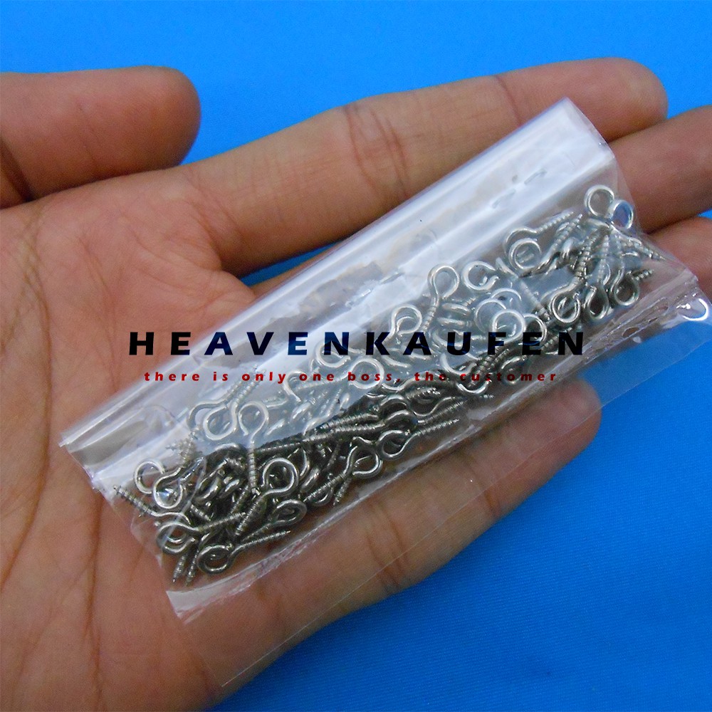 Sekrup Skrup Paku Ulir Gantungan Kunci / Screw Eye Pins Panjang 1,2 cm Harga Per pack isi 100 pcs