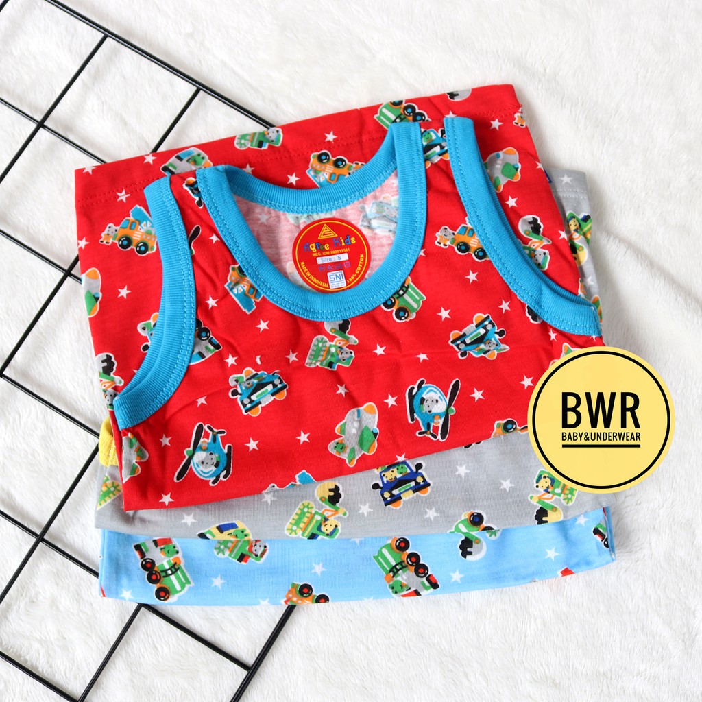 [ 6pc ] Singlet Anak Agree WARNA Motif | SM017 Kaos Dalam Anak Kutung 017 - Bwr