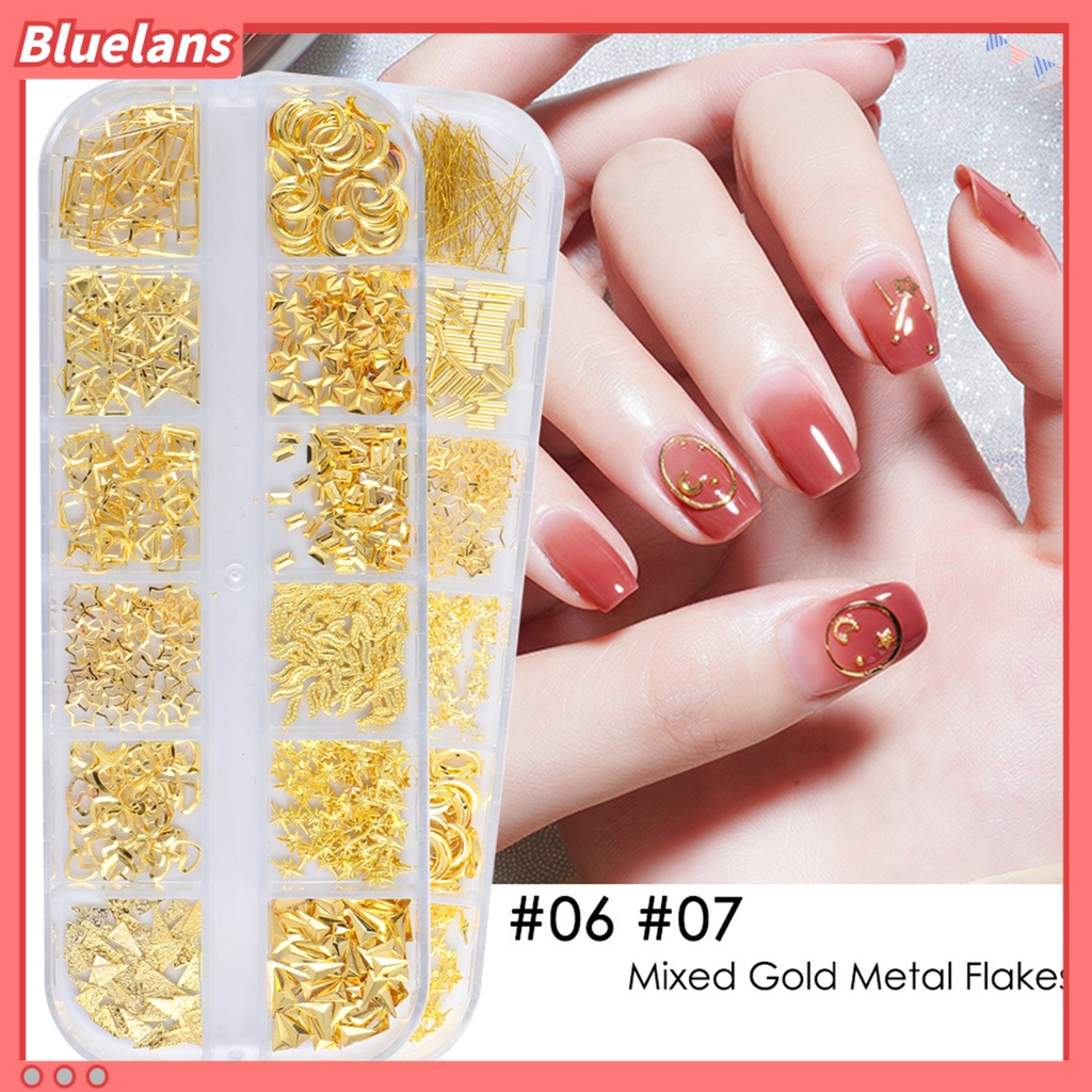 Bluelans 12 Grid / Kotak Serpihan Glitter Campuran Logam Batu Berlian Imitasi Portabel Multifungsi Untuk Dekorasi Manicure