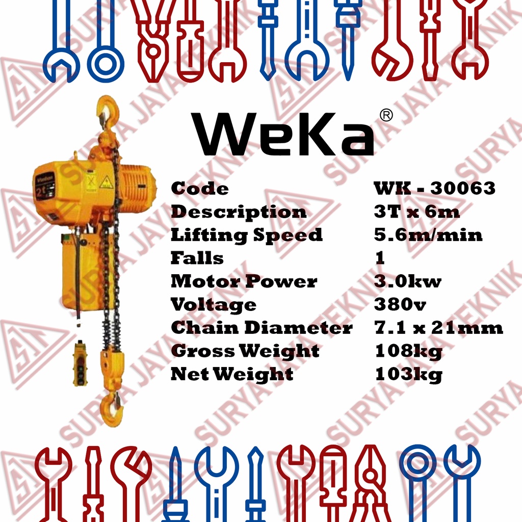 WEKA Katrol Rantai Elektrik / Electric Chain Hoist 3 ton