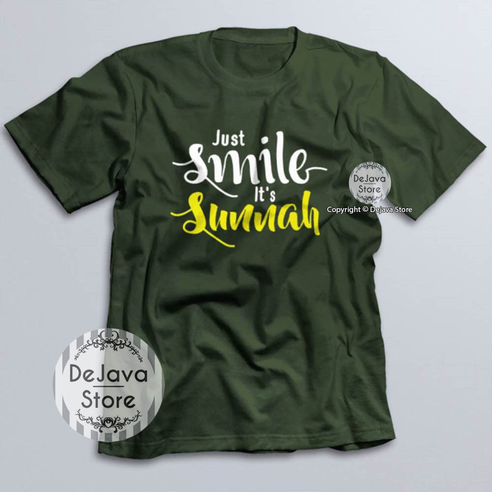 Kaos Dakwah Islami SMILE IS SUNNAH - Tshirt Baju Distro Muslim Santri Eksklusif | 014-HIJAU ARMY