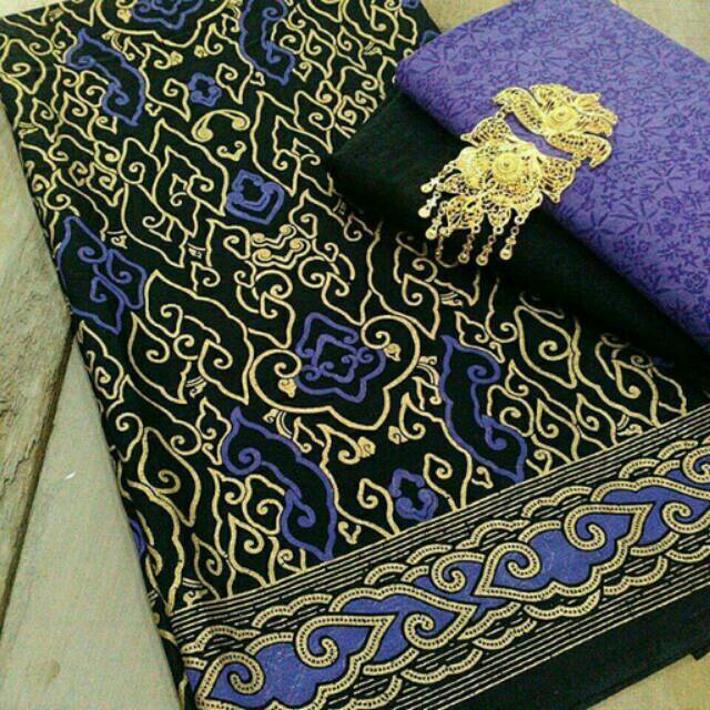 Batik setelan kain batik embos ungu motif HC05