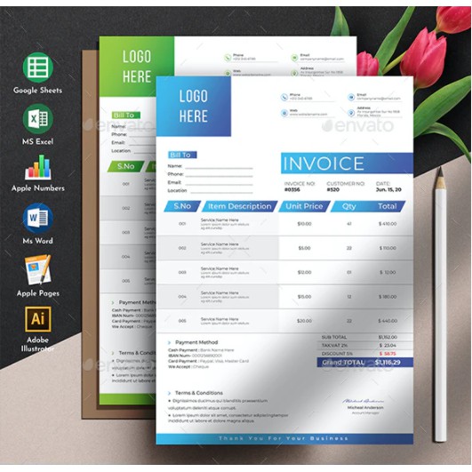 

NS Invoice Template Auto Calculation Excel Numbers Google Sheets